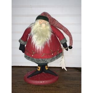 Santa Fabric Fat Round On Wood Stand‎ 13” X9”x 7”